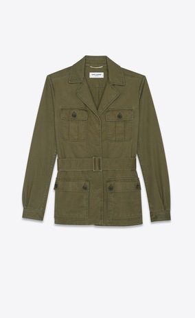 SAINT LAURENT Casual Jackets Woman Safari jacket in khaki cotton gabardine and linen a_V4